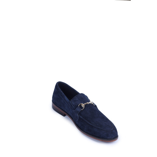 Men’s Navy Blue Suede Loafers – Elegant Slip-On Shoes with Metal Bit