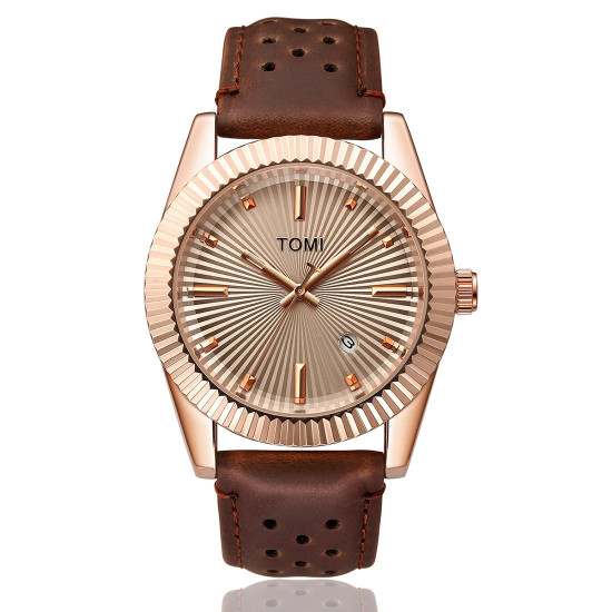 Tomi Brown Leather Strap Gold Dial Watch – Luxury Men's Watch for Every Occasion