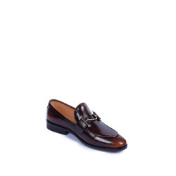 Men’s Brown Leather Loafers – Classic Slip-On Dress Shoes with Metal Bit